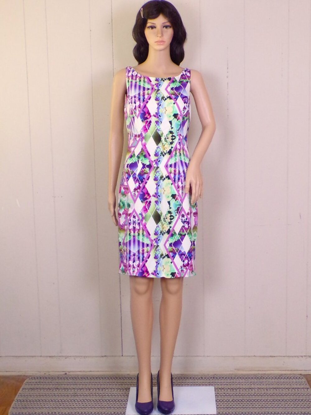 MILLY size 2 multicolor sleeveless dress abstract pattern viscose/elastane DC